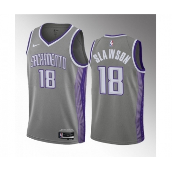 Men's Sacramento Kings #18 Jalen Slawson Gray 2023 Draft City Edition Stitched Jersey - Ujersey