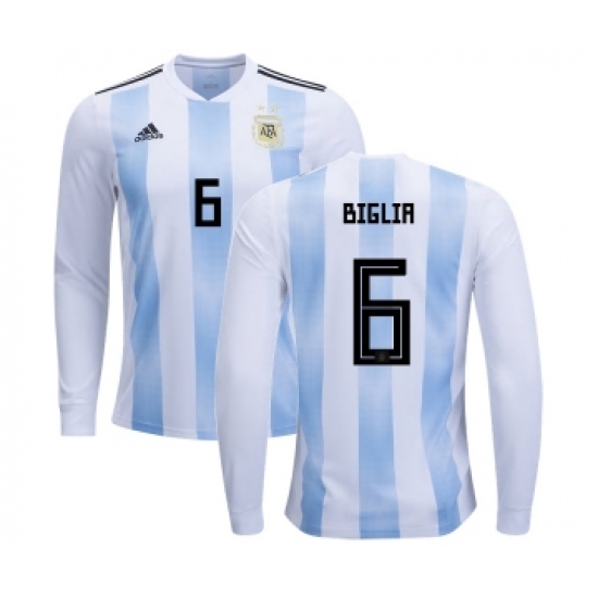 Argentina #6 Biglia Home Long Sleeves Kid Soccer Country Jersey