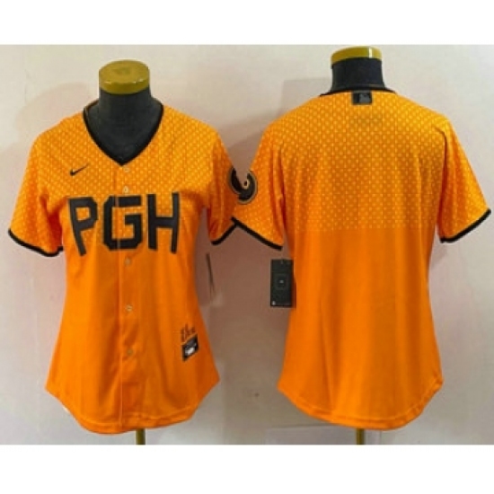 Women's Pittsburgh Pirates Blank Clemente Yellow 2023 City Connect Stitched Jersey1 - Ujersey