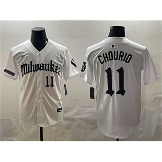 Men's Milwaukee Brewers #11 Jackson Chourio White 'Gothic 414 Shadows Edition' Vapor Premier Limited Stitched Jersey - Ujersey