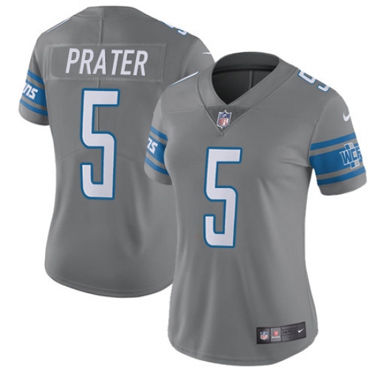 Women's Nike Detroit Lions #5 Matt Prater Limited Steel Rush Vapor Untouchable NFL Jersey - Ujersey