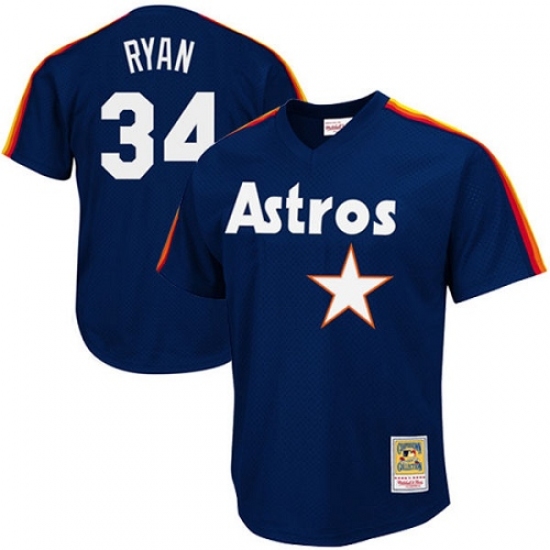 Men's Mitchell and Ness 1988 Houston Astros #34 Nolan Ryan Replica Navy Blue Throwback MLB Jersey
