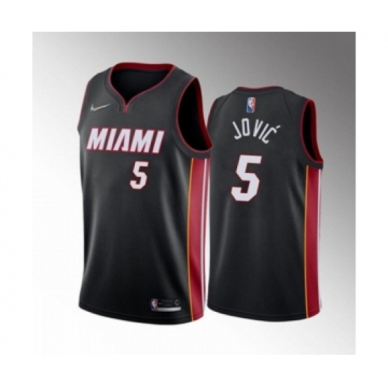 Men's Miami Heat #5 Nikola Jovic 2022 Black Icon Edition 75th Anniversary Stitched Basketball Jersey - Ujersey