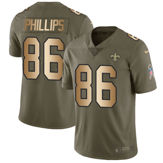 Men's Nike New Orleans Saints #86 John Phillips Limited Olive/Gold 2017 Salute to Service NFL Jersey - Ujersey