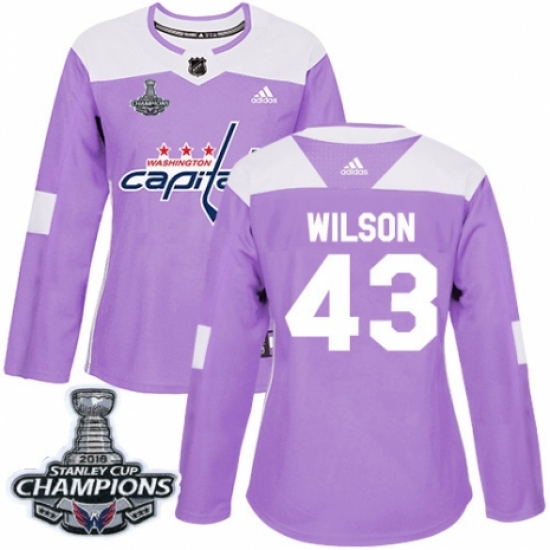 Women's Adidas Washington Capitals #43 Tom Wilson Authentic Purple Fights Cancer Practice 2018 Stanley Cup Final Champions NHL Jersey