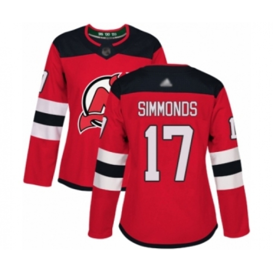 Women's New Jersey Devils #17 Wayne Simmonds Authentic Red Home Hockey Jersey - Ujersey