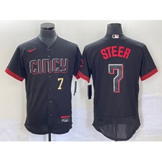Men's Nike Cincinnati Reds Spencer Steer Number Black 2023 City Connect Flex Base Stitched Jersey2 - Ujersey