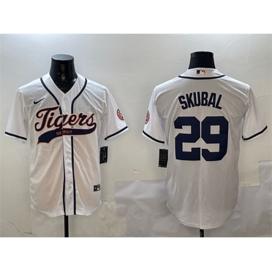 Men's Detroit Tigers #29 Tarik Skubal White With Cool Base Stitched Baseball Jersey - Ujersey