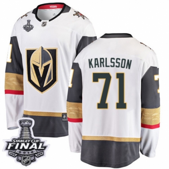 Youth Vegas Golden Knights #71 William Karlsson Authentic White Away Fanatics Branded Breakaway 2018 Stanley Cup Final NHL Jersey - Ujersey