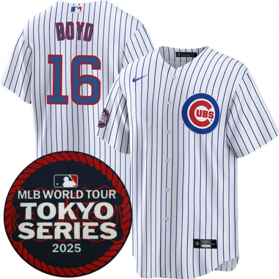 Men's Chicago Cubs #16 Matthew Boyd White 2025 World Tour Tokyo Series Home Stitched Baseball Jersey - Ujersey