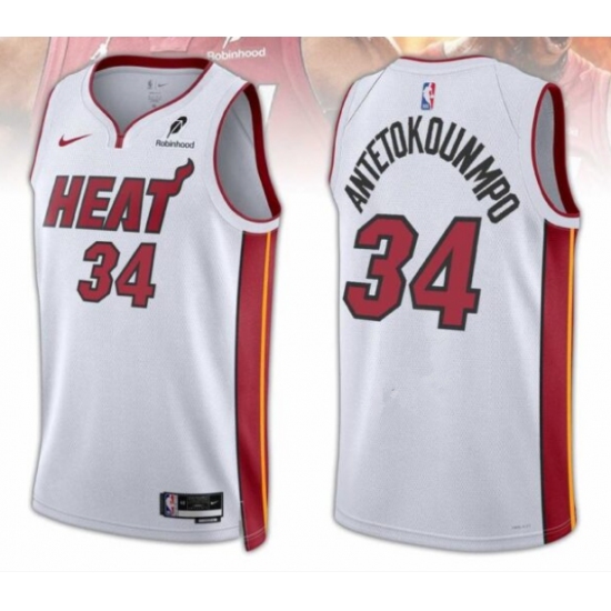 Men's Miami Heat #34 Giannis Antetokounmpo White 2025 Association Edition Swingman Stitched Basketball Jersey - Ujersey