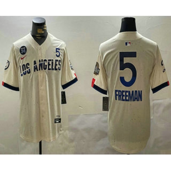 Men's Los Angeles Dodgers #5 Freddie Freeman Number Cream 2024 World Series City Connect Limited Stitched Jersey - Ujersey