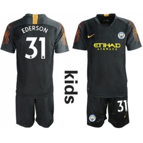 Manchester City #31 Ederson Black Goalkeeper Kid Soccer Club Jersey