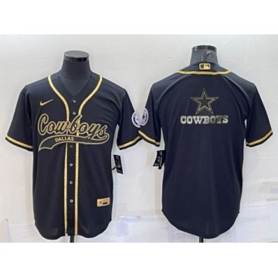 Men's Dallas Cowboys Black Gold Team Big Logo With Patch Cool Base Stitched Baseball Jersey - Ujersey