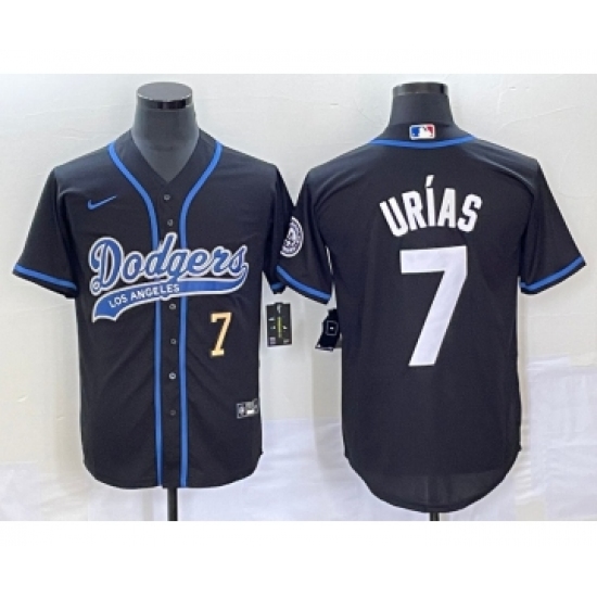Men's Los Angeles Dodgers #7 Julio Urias Number Black Cool Base Stitched Baseball Jersey - Ujersey