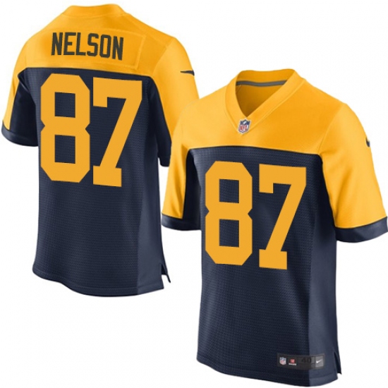 Men's Nike Green Bay Packers #87 Jordy Nelson Elite Navy Blue Alternate NFL Jersey - Ujersey