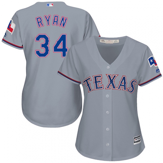 Women's Majestic Texas Rangers #34 Nolan Ryan Authentic Grey Road Cool Base MLB Jersey - Ujersey