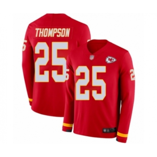 Youth Kansas City Chiefs #25 Darwin Thompson Limited Red Therma Long Sleeve Football Jersey - Ujersey
