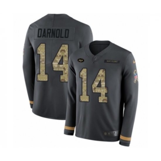 Youth Nike New York Jets #14 Sam Darnold Limited Black Salute to Service Therma Long Sleeve NFL Jersey - Ujersey