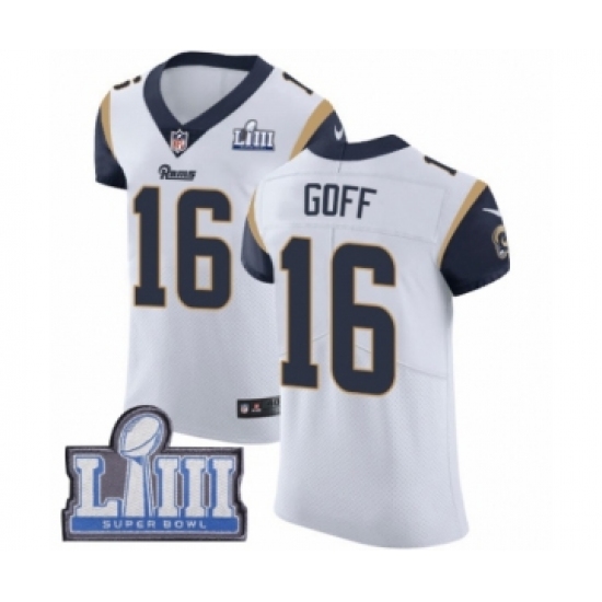 Men's Nike Los Angeles Rams #16 Jared Goff White Vapor Untouchable Elite Player Super Bowl LIII Bound NFL Jersey - Ujersey