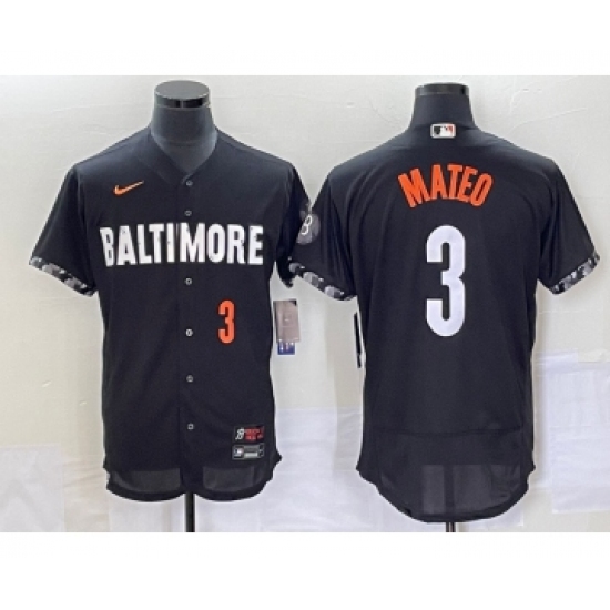 Men's Baltimore Orioles #3 Jorge Mateo Number Black 2023 City Connect Flex Base Stitched Jersey 1