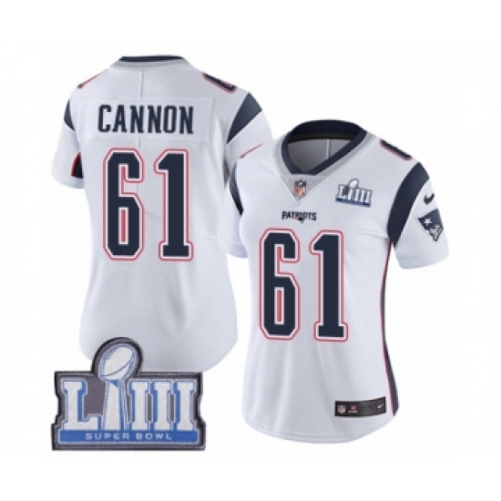Women's Nike New England Patriots #61 Marcus Cannon White Vapor Untouchable Limited Player Super Bowl LIII Bound NFL Jersey - Ujersey
