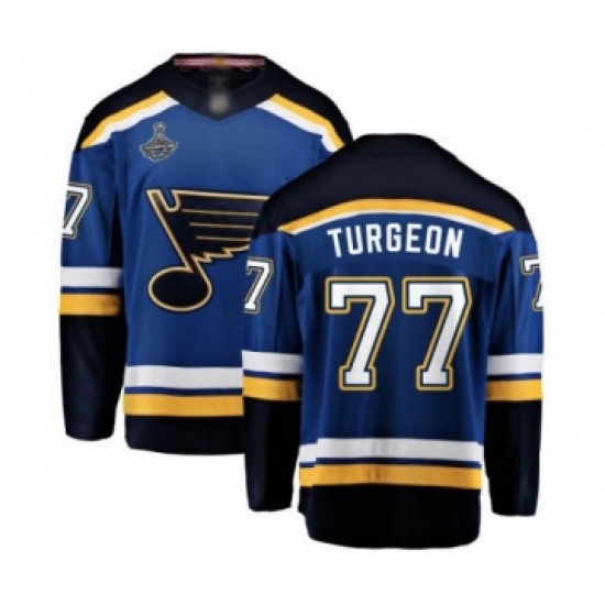 Men's St. Louis Blues #77 Pierre Turgeon Fanatics Branded Royal Blue Home Breakaway 2019 Stanley Cup Champions Hockey Jersey - Ujersey