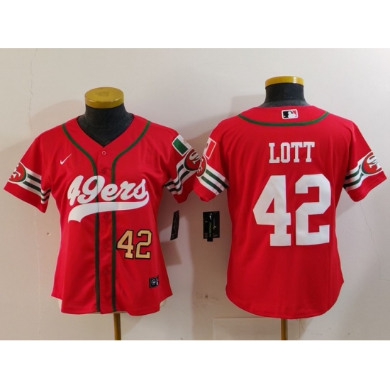 Women's San Francisco 49ers #42 Ronnie Lott Red Mexico Cool Base Stitched Baseball Jerseys - Ujersey
