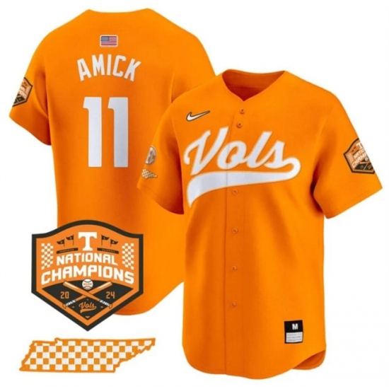 Men's Tennessee Volunteers #11 Billy Amick Orange 2024 Champions Vapor Limited Stitched Jersey - Ujersey
