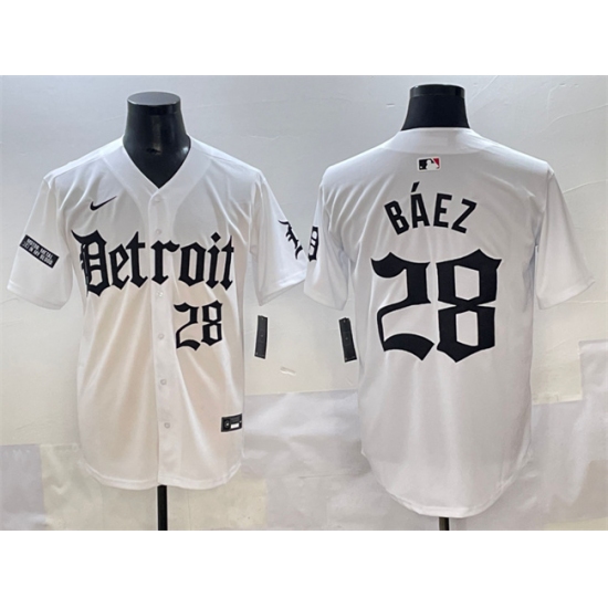 Men's Detroit Tigers #28 Javier Báez White 'Motor Gothic Edition' Vapor Premier Limited Stitched Baseball Jersey - Ujersey
