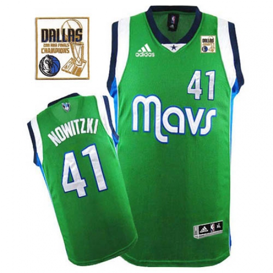 Men's Adidas Dallas Mavericks #41 Dirk Nowitzki Swingman Green Champions Patch NBA Jersey - Ujersey
