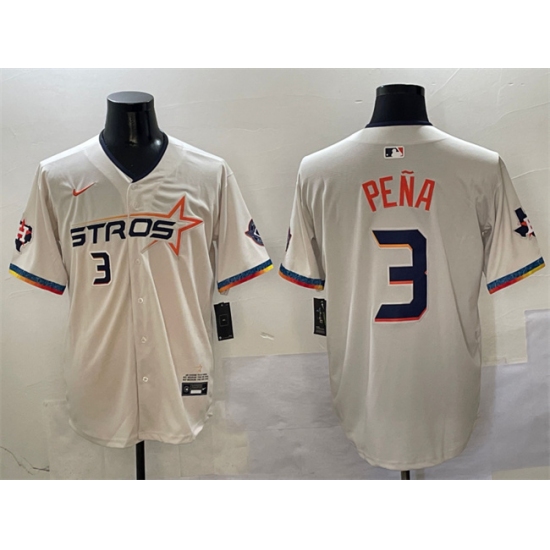 Men's Houston Astros #3 Jeremy Pena Cream 2025 City Connect With Texas Limited Stitched Baseball Jersey - Ujersey