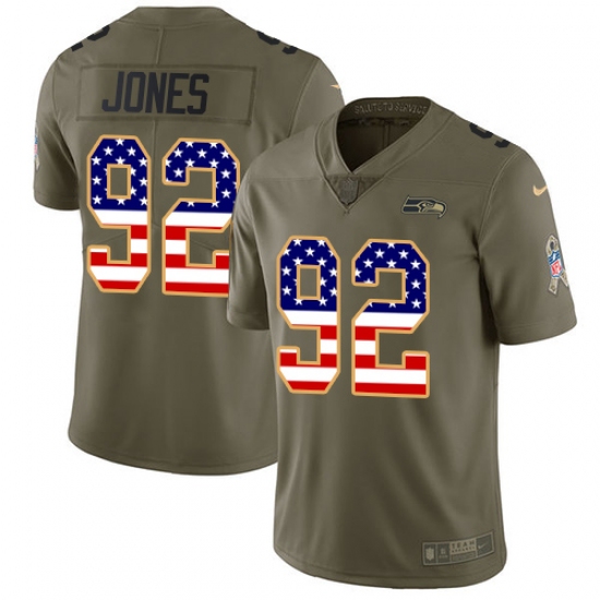 Men's Nike Seattle Seahawks #92 Nazair Jones Limited Olive/USA Flag 2017 Salute to Service NFL Jersey - Ujersey