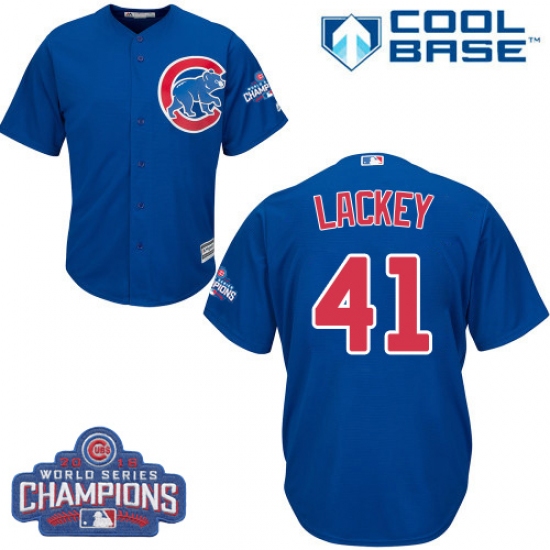 Youth Majestic Chicago Cubs #41 John Lackey Authentic Royal Blue Alternate 2016 World Series Champions Cool Base MLB Jersey - Ujersey