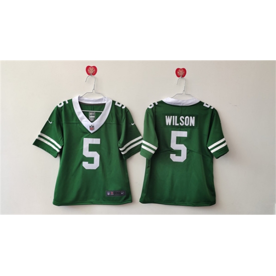 Women's New York Jets #5 Garrett Wilson Green Vapor Football Stitched Jersey(Run Small) - Ujersey