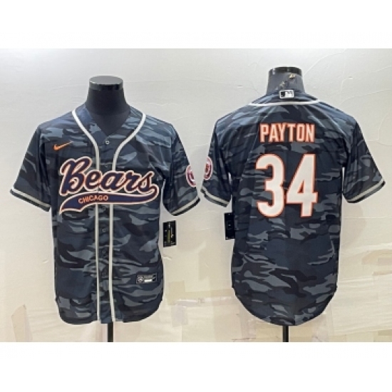 Men's Chicago Bears Blank #34 Walter Payton Grey Camo With Patch Cool Base Stitched Baseball Jerseys - Ujersey