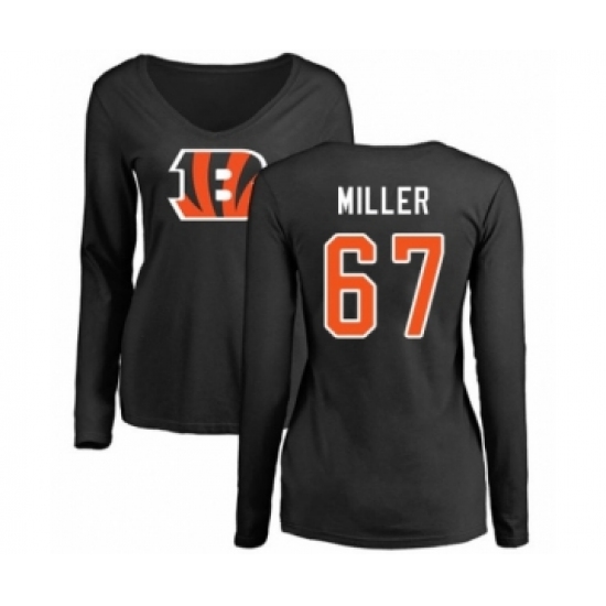 Football Women's Cincinnati Bengals #67 John Miller Black Name & Number Logo Long Sleeve T-Shirt - Ujersey