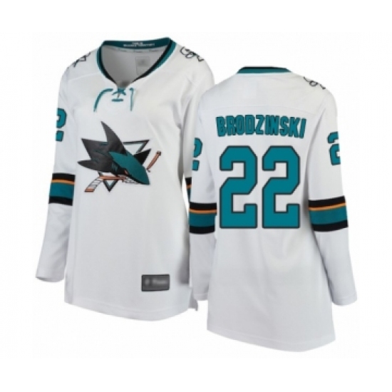 Women's San Jose Sharks #22 Jonny Brodzinski Fanatics Branded White Away Breakaway Hockey Jersey - Ujersey