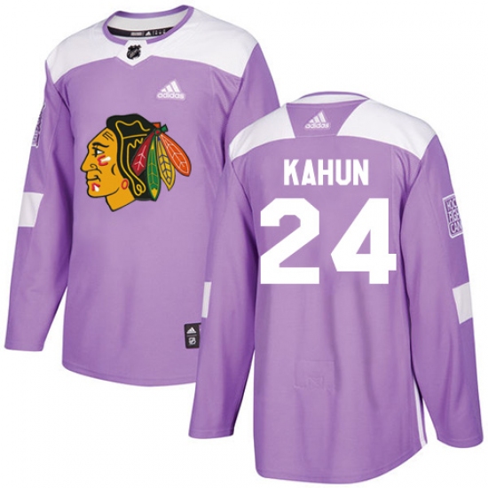 Men's Adidas Chicago Blackhawks #24 Dominik Kahun Purple Authentic Fights Cancer Stitched NHL Jersey - Ujersey