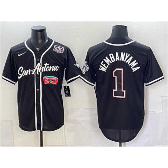 Men's San Antonio Spurs #1 Victor Wembanyama Black USA 250 Stitched Baseball Jersey - Ujersey