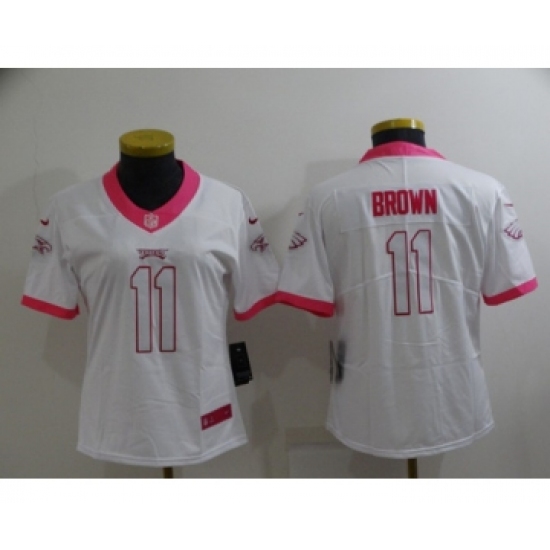 Women's Philadelphia Eagles #11 A. J. Brown Pink White Stitched Football Jersey(Run Small) - Ujersey