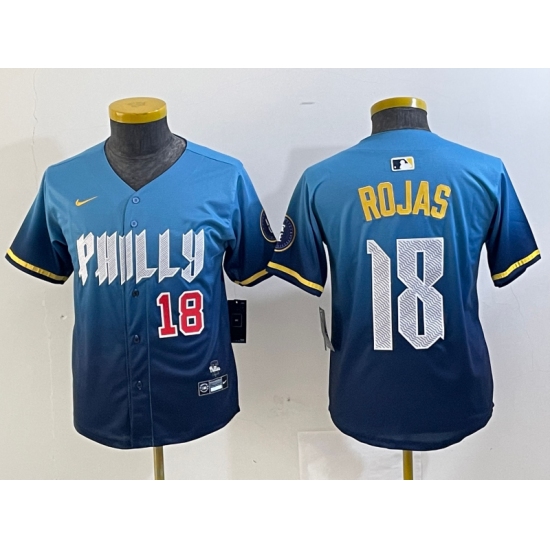 Youth Philadelphia Phillies #18 Johan Rojas Blue 2024 City Connect Limited Stitched Jerseys - Ujersey