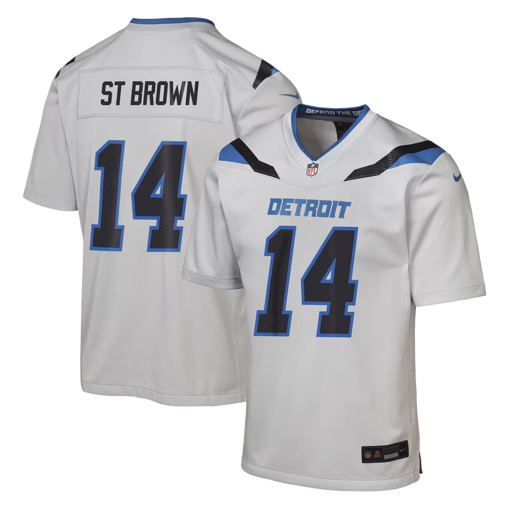 Youth Detroit Lions Amon-Ra St. Brown Nike Silver 2026 Rivalries Collection Game Jersey - U-jersey
