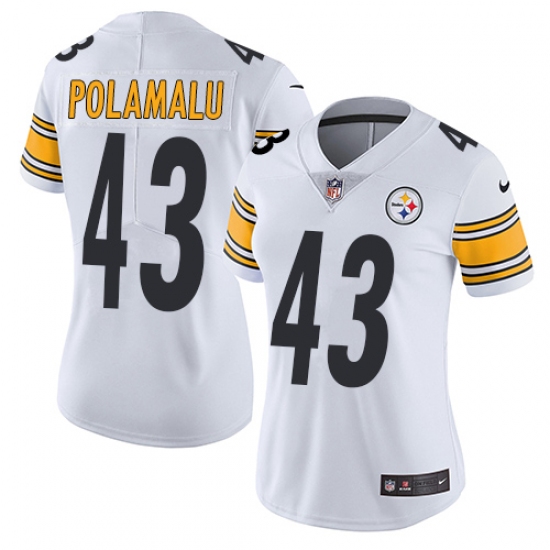 Women's Nike Pittsburgh Steelers #43 Troy Polamalu White Vapor Untouchable Limited Player NFL Jersey - Ujersey