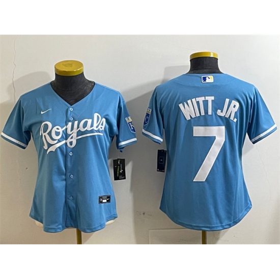 Women's Kansas City Royals #7 Bobby Witt Jr. Light Blue Cool Base Stitched Jersey(Run Small) - Ujersey
