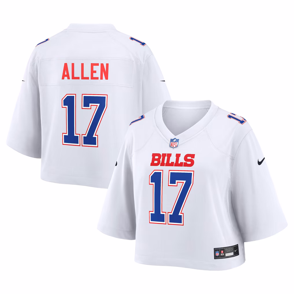 Women's Buffalo Bills Josh Allen Nike White Cropped Fashion Game Jersey - SUjersey01