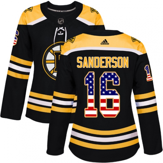 Women's Adidas Boston Bruins #16 Derek Sanderson Authentic Black USA Flag Fashion NHL Jersey - Ujersey