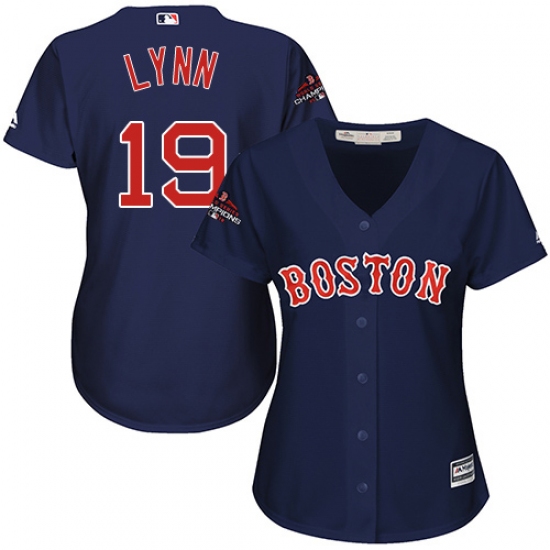 Women's Majestic Boston Red Sox #19 Fred Lynn Authentic Navy Blue Alternate Road 2018 World Series Champions MLB Jersey - Ujersey
