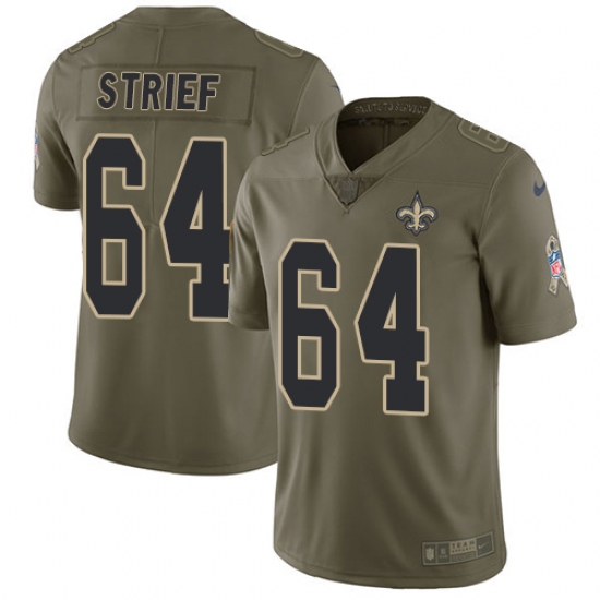 Men's Nike New Orleans Saints #64 Zach Strief Limited Olive 2017 Salute to Service NFL Jersey - Ujersey