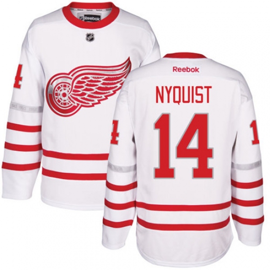 Men's Reebok Detroit Red Wings #14 Gustav Nyquist Premier White 2017 Centennial Classic NHL Jersey - Ujersey